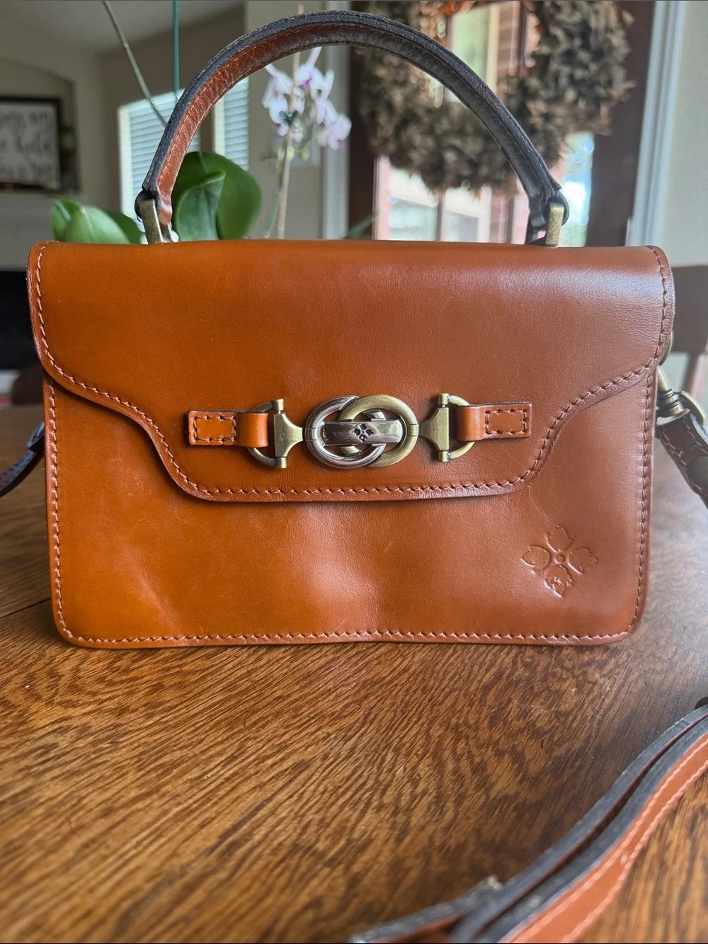 Patricia Nash Authentic Leather Heritage PORCILI Tan Top Handle Crossbody Bag